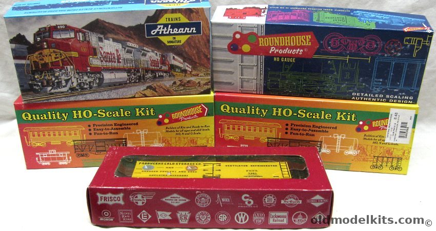 Assorted 1/87 Athearn 5203 Coors Beer 40 Foot Wood Reefer Kit / Roundhouse 7372 Rock Island 40 Foot AAR Box Car Kit / Roundhouse 10706 Northern Pacific 40 Foot AAR Box Car (light green) Kit / Roundhouse 03568 Rock Island Northeastern Caboose (brown) kit / Branchline Tr plastic model kit